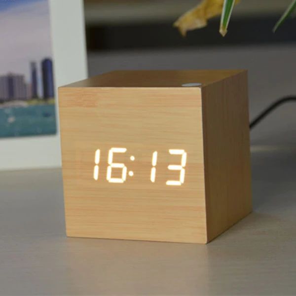 Cube | Digital Table Clock in Minimalist Wood Design