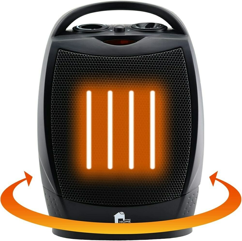 Portable Electric Space Heater Super Quiet Oscillating Heater Fan Thermostat