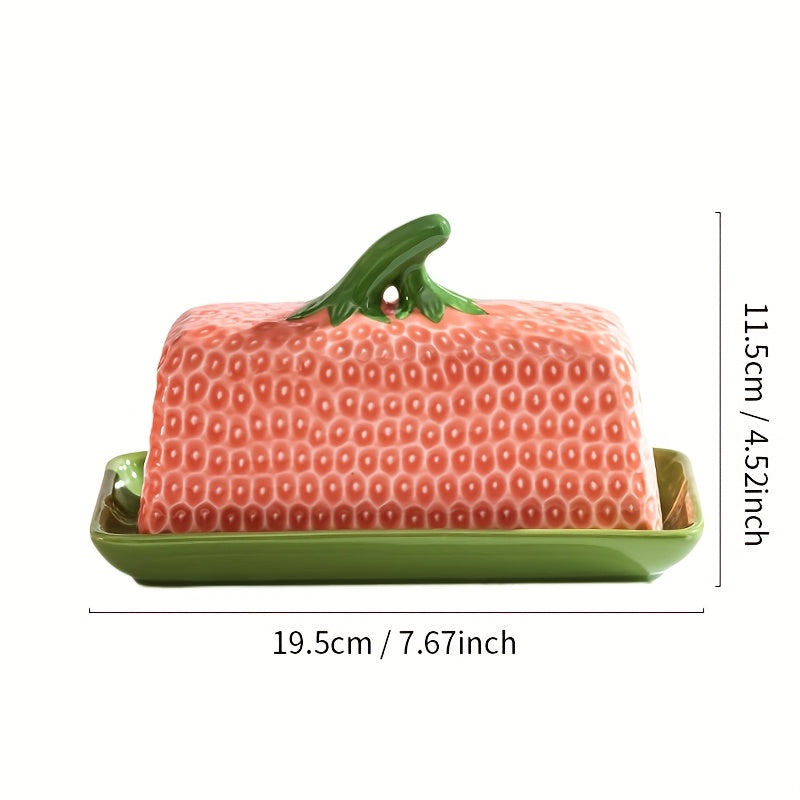 Ceramic Butter Dish with Lid | Strawberry Design Butter Box
