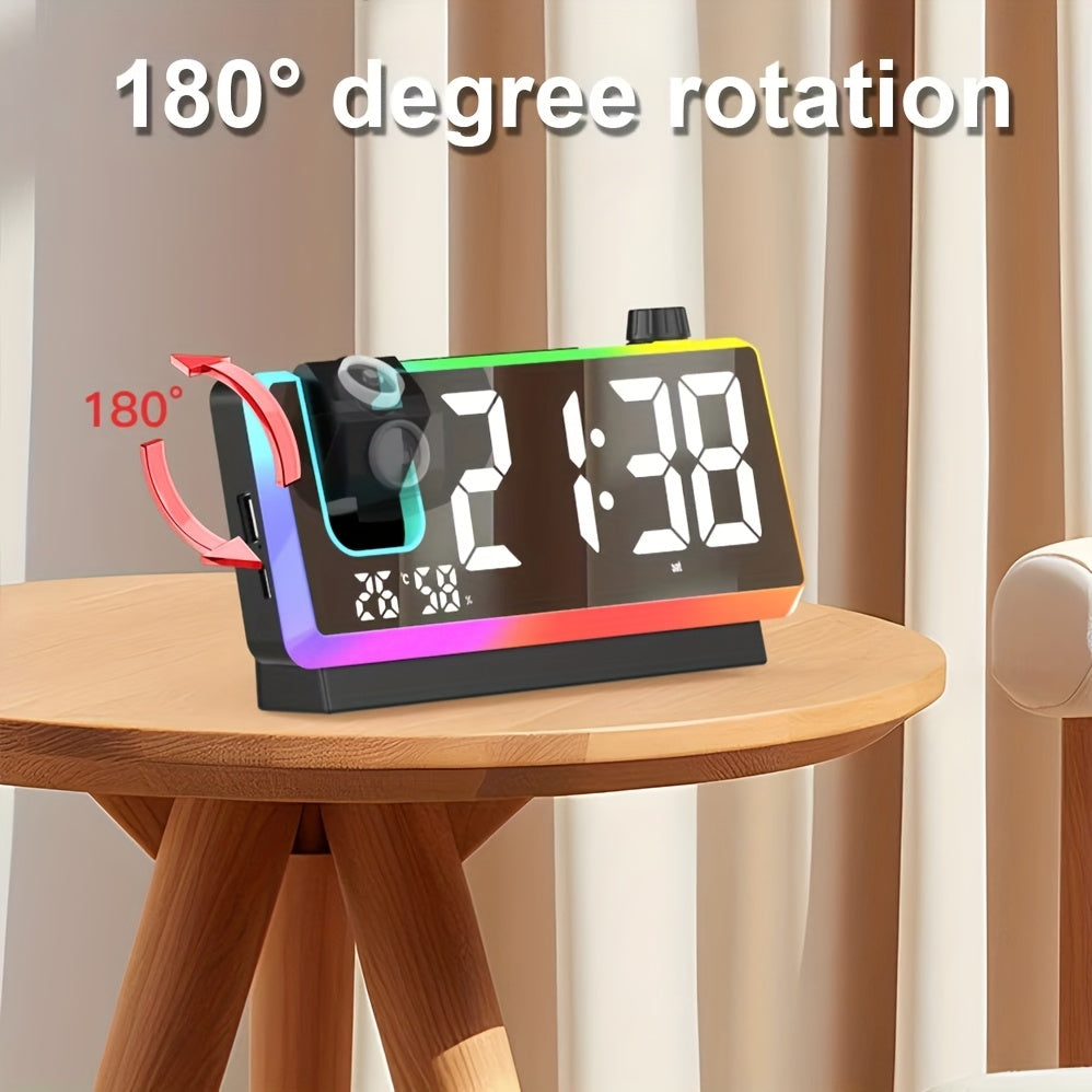 LED Projection Alarm Clock | RGB Display & Dual Time Projection