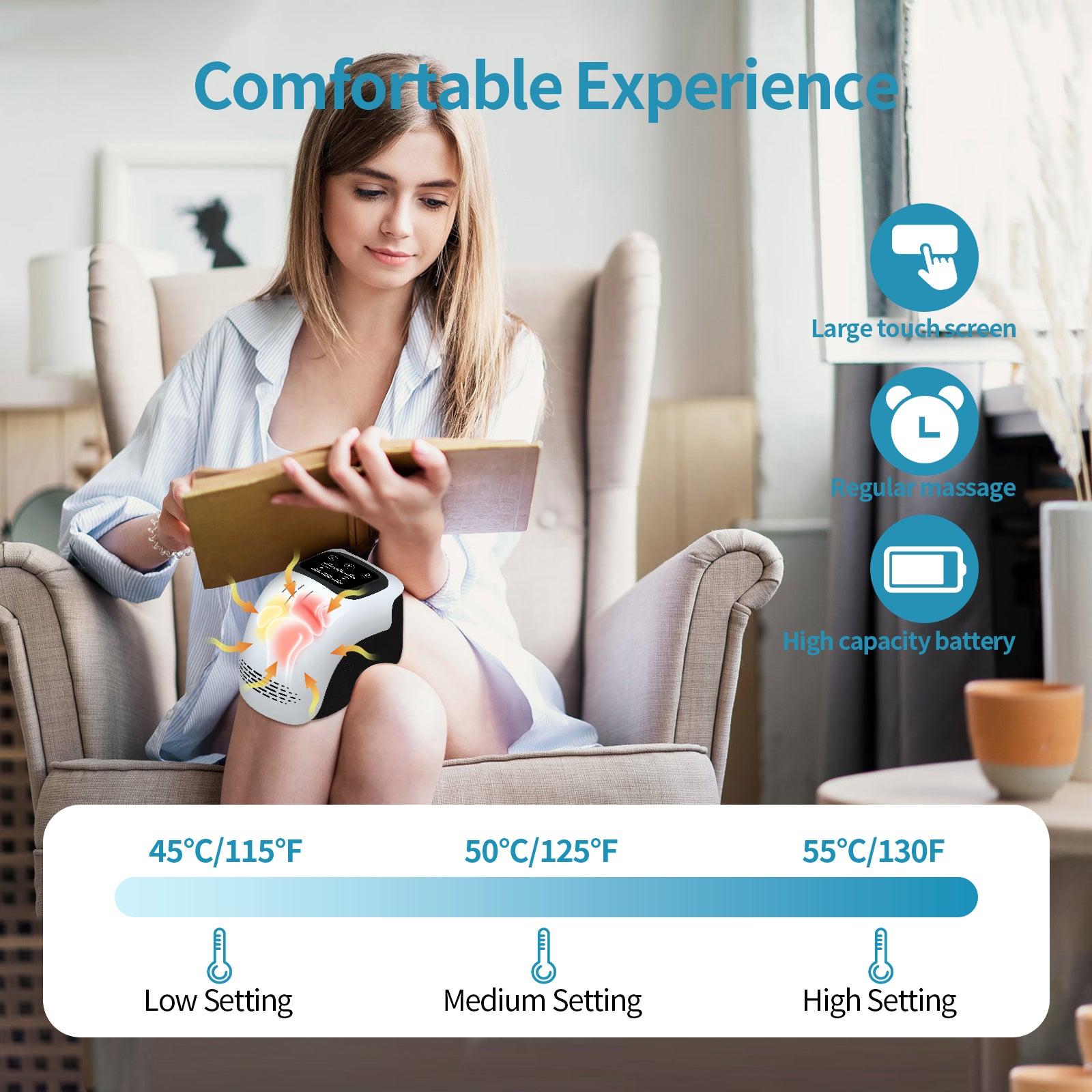 Knee Care | Electric Knee Massager with Infrared Heating & Vibration | Rechargeable Design for Pain Relief 3