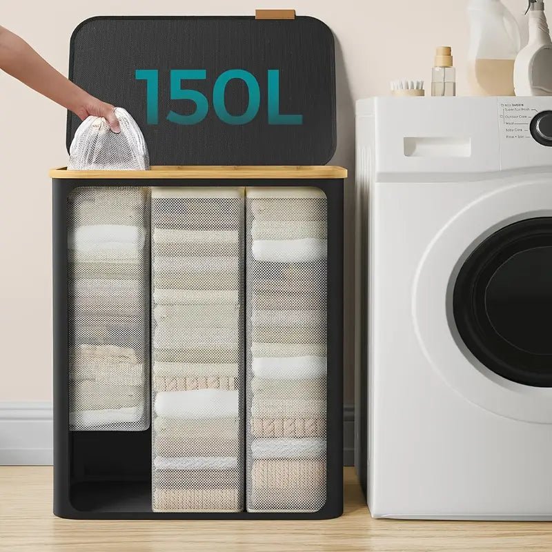 foldable laundry basket with 2 compartments