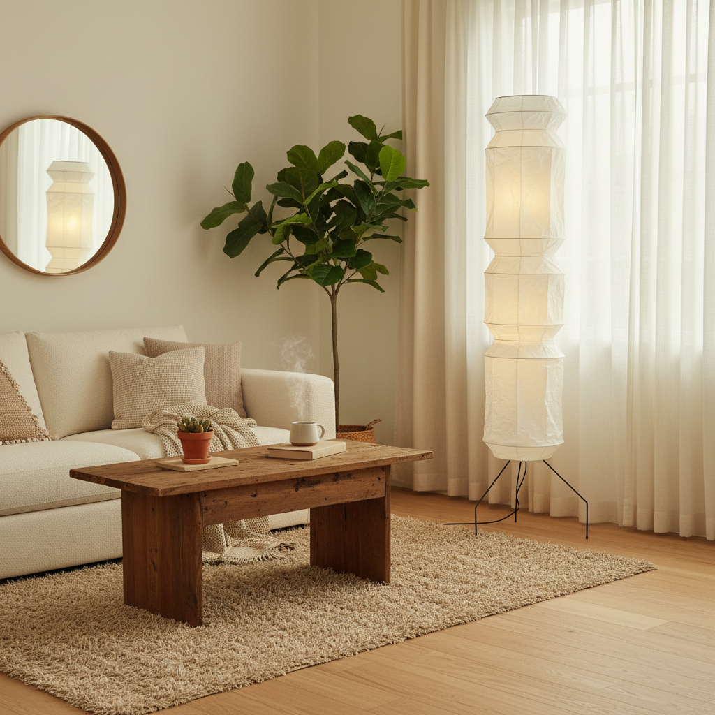 Artisan Collection | Modern Floor Lamp with Handmade Washi Paper Shade | Adjustable Height for Cozy Ambiance