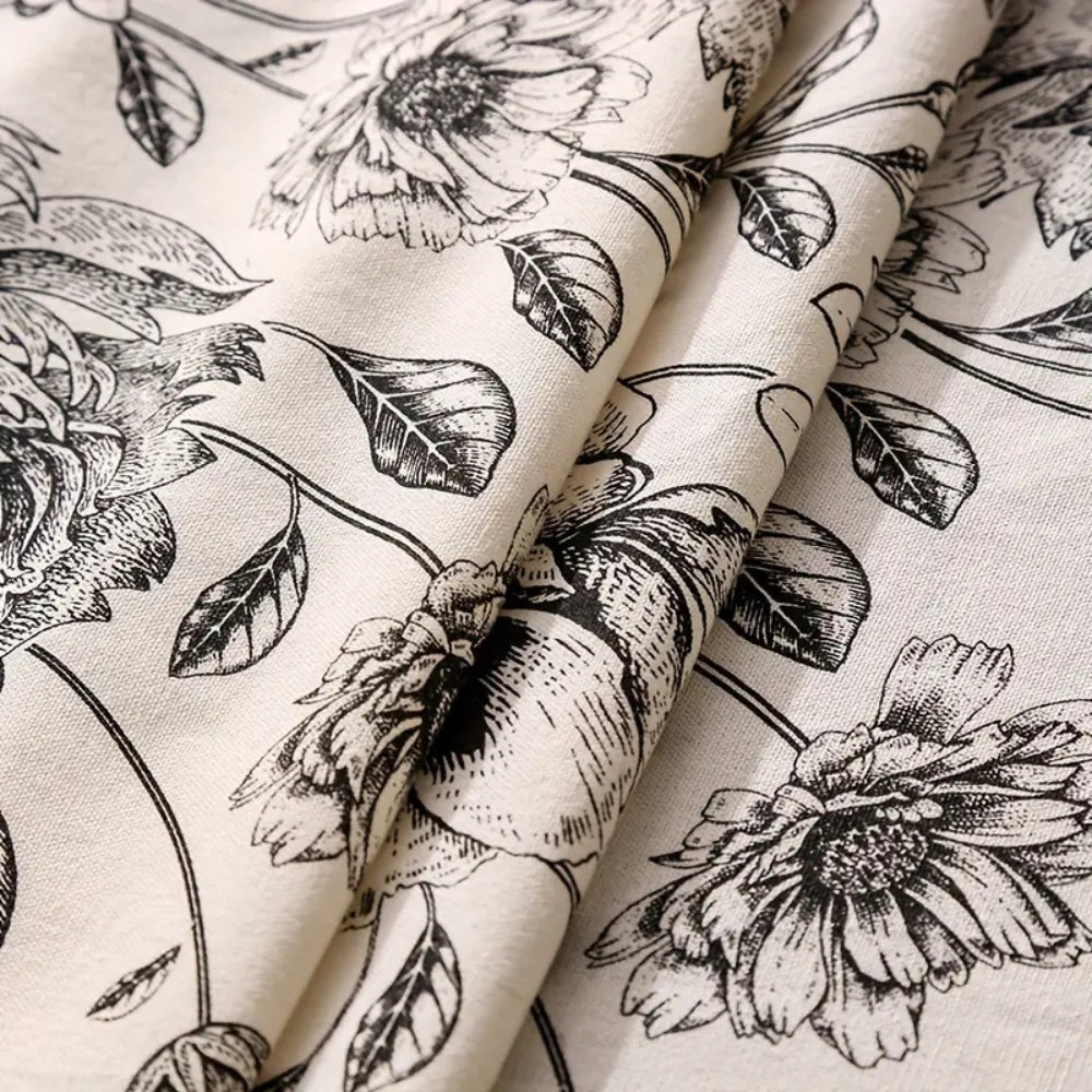 Black Floral Tasseled Farmhouse Tablecloth 6