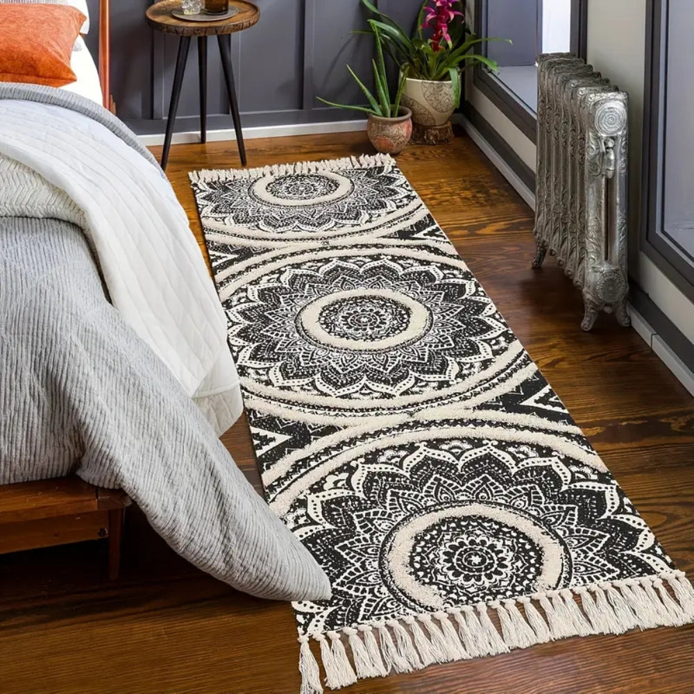 Bohemian Black & Cream Runner Mat 1