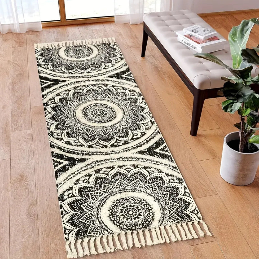 Bohemian Black & Cream Runner Mat 3