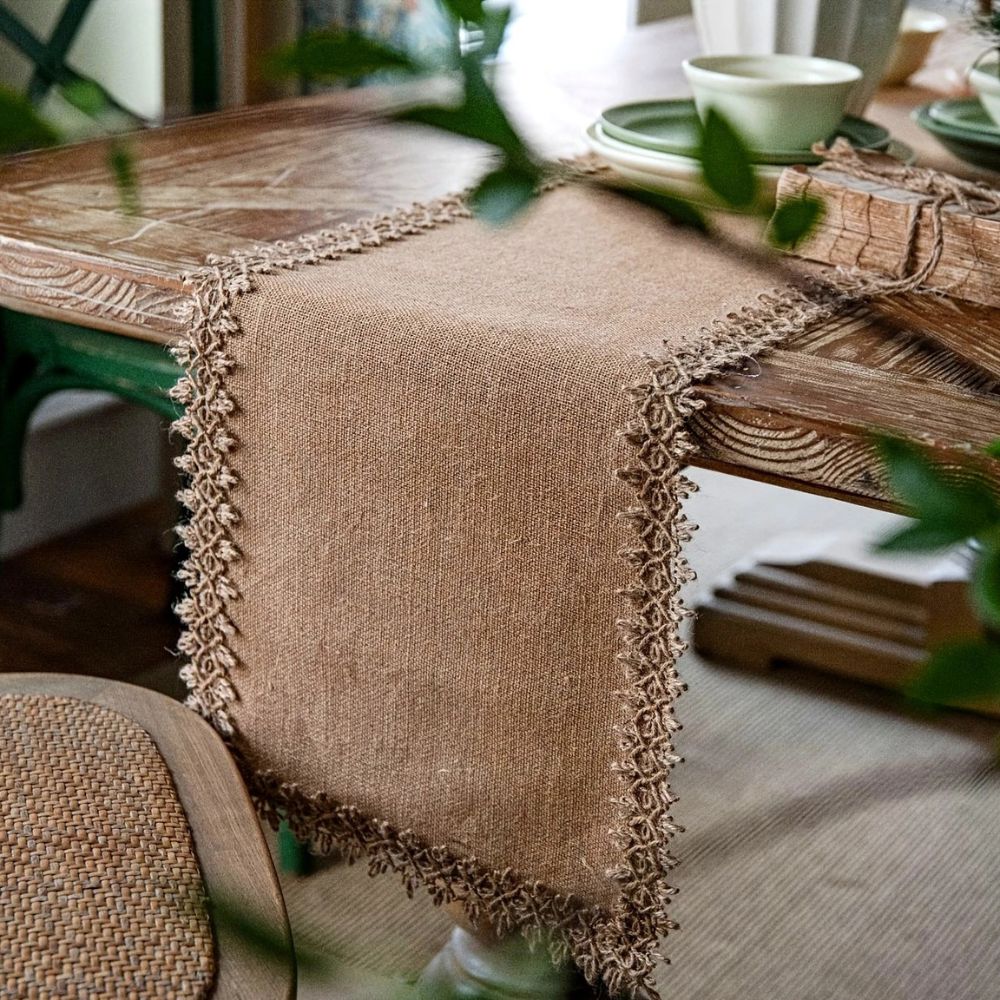 Burlap Charm Boho Table Runner 0