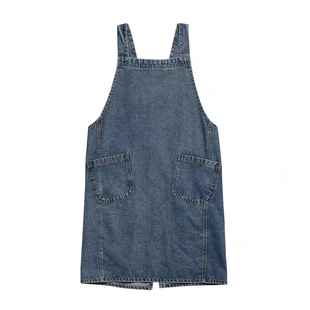 Casual Cotton Denim Pocket Apron 0