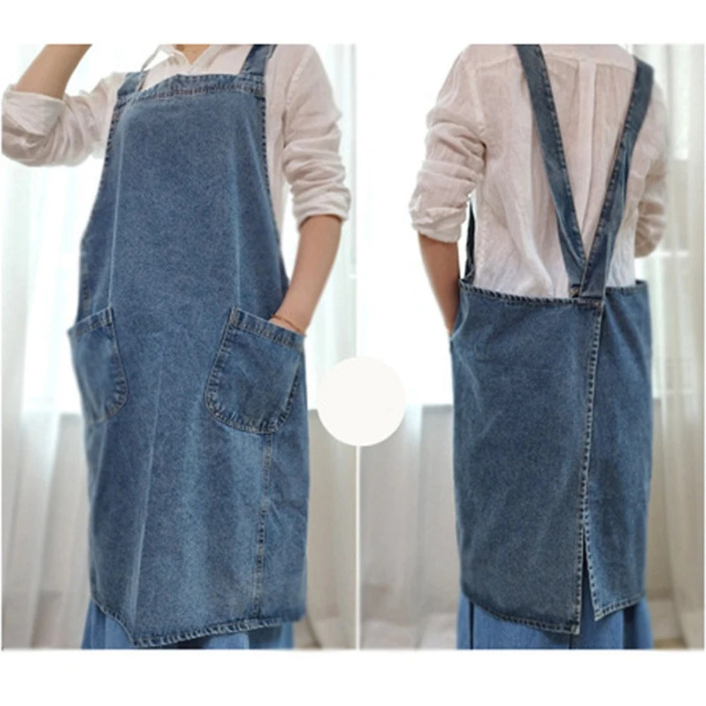 Casual Cotton Denim Pocket Apron 1