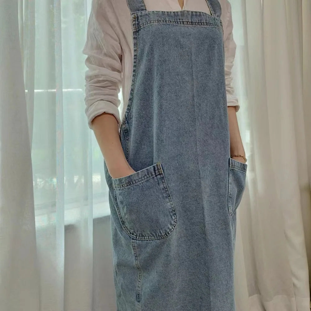 Casual Cotton Denim Pocket Apron 2