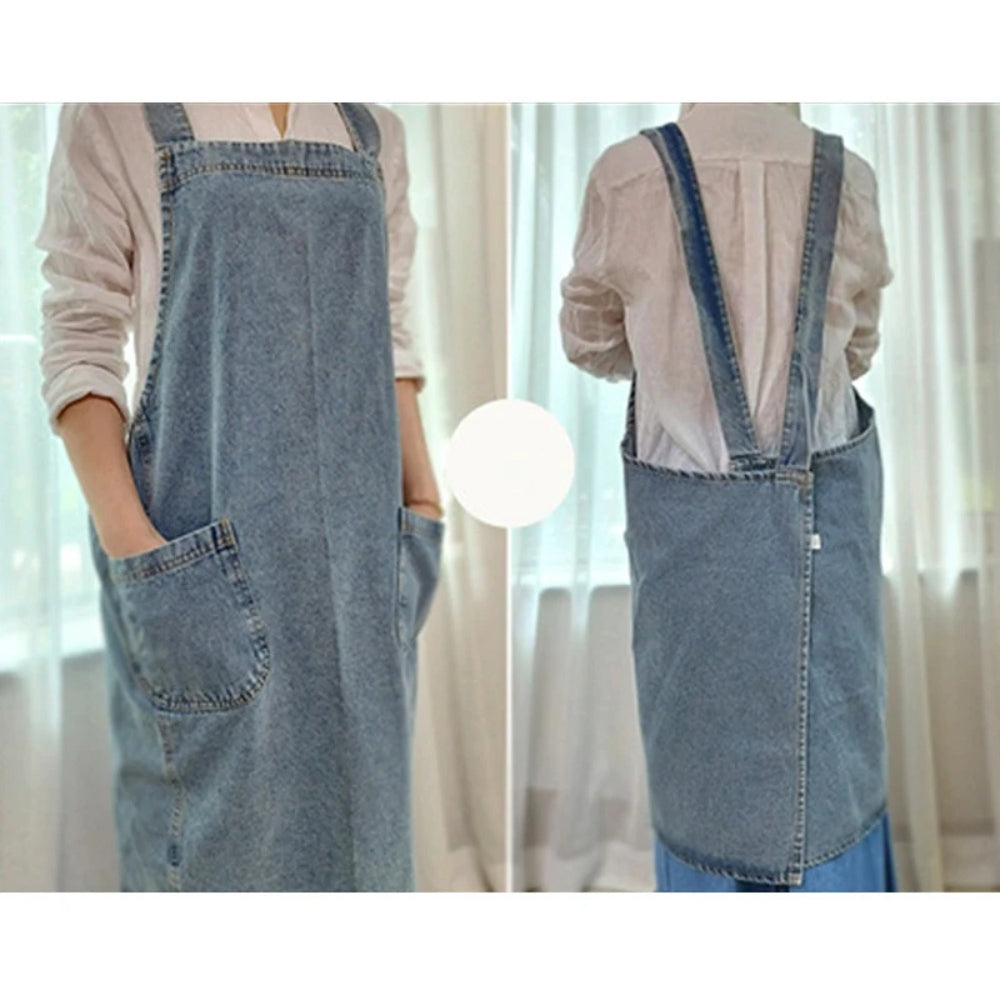 Casual Cotton Denim Pocket Apron 5
