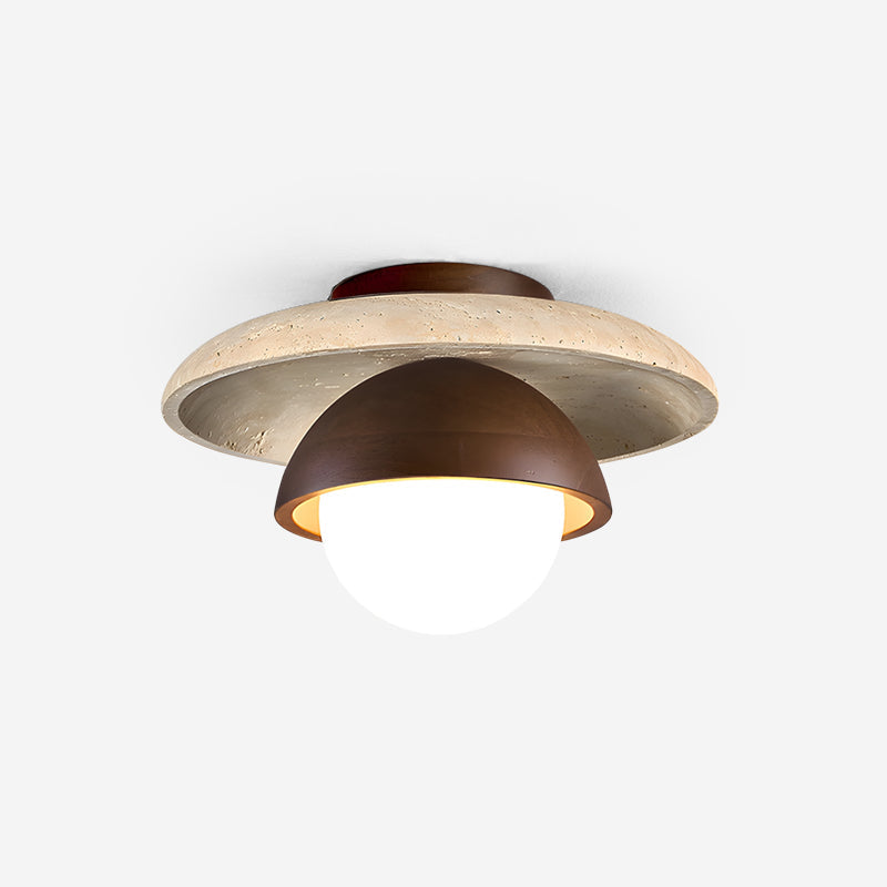 Organic Modern Travertine Wood Ceiling Light