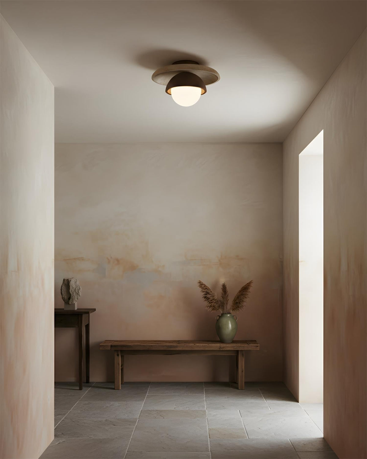Organic Modern Travertine Wood Ceiling Light