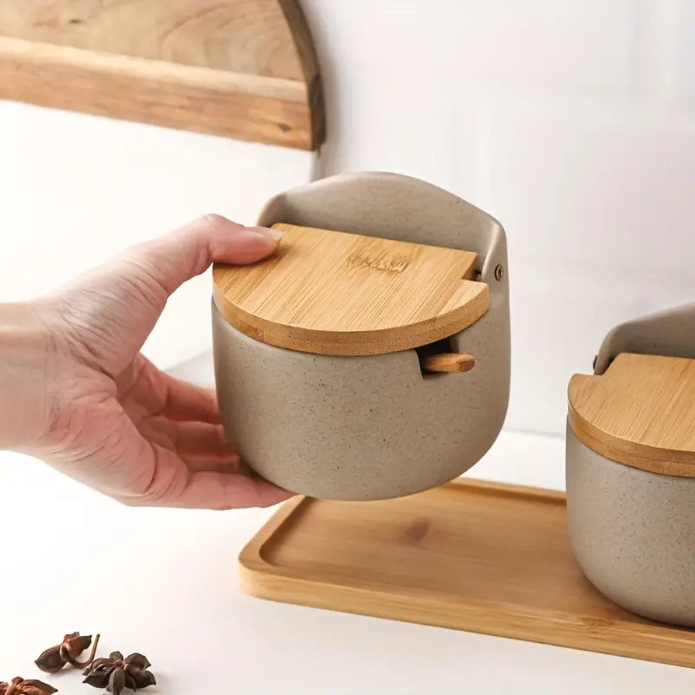Ceramic Bamboo Spice Jar Set 3