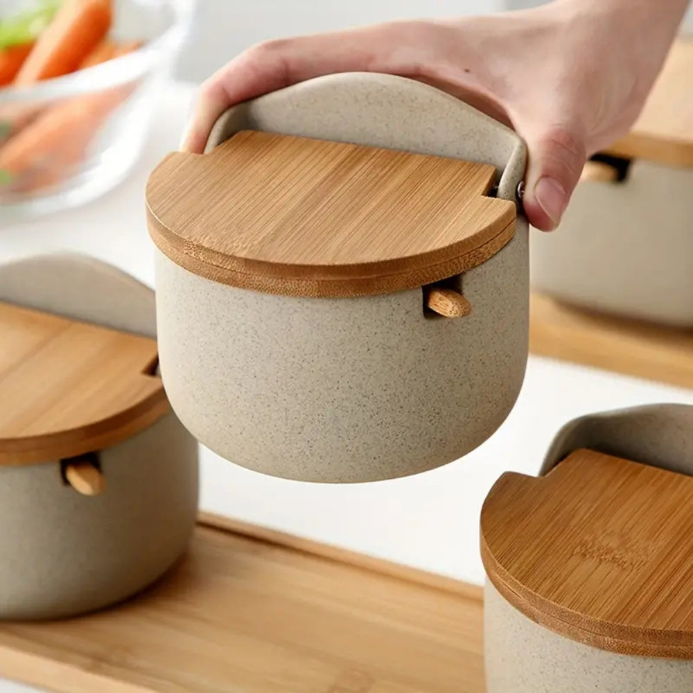 Ceramic Bamboo Spice Jar Set 4