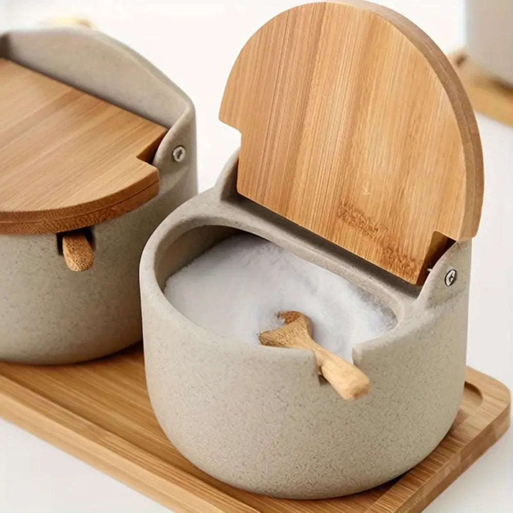 Ceramic Bamboo Spice Jar Set 5