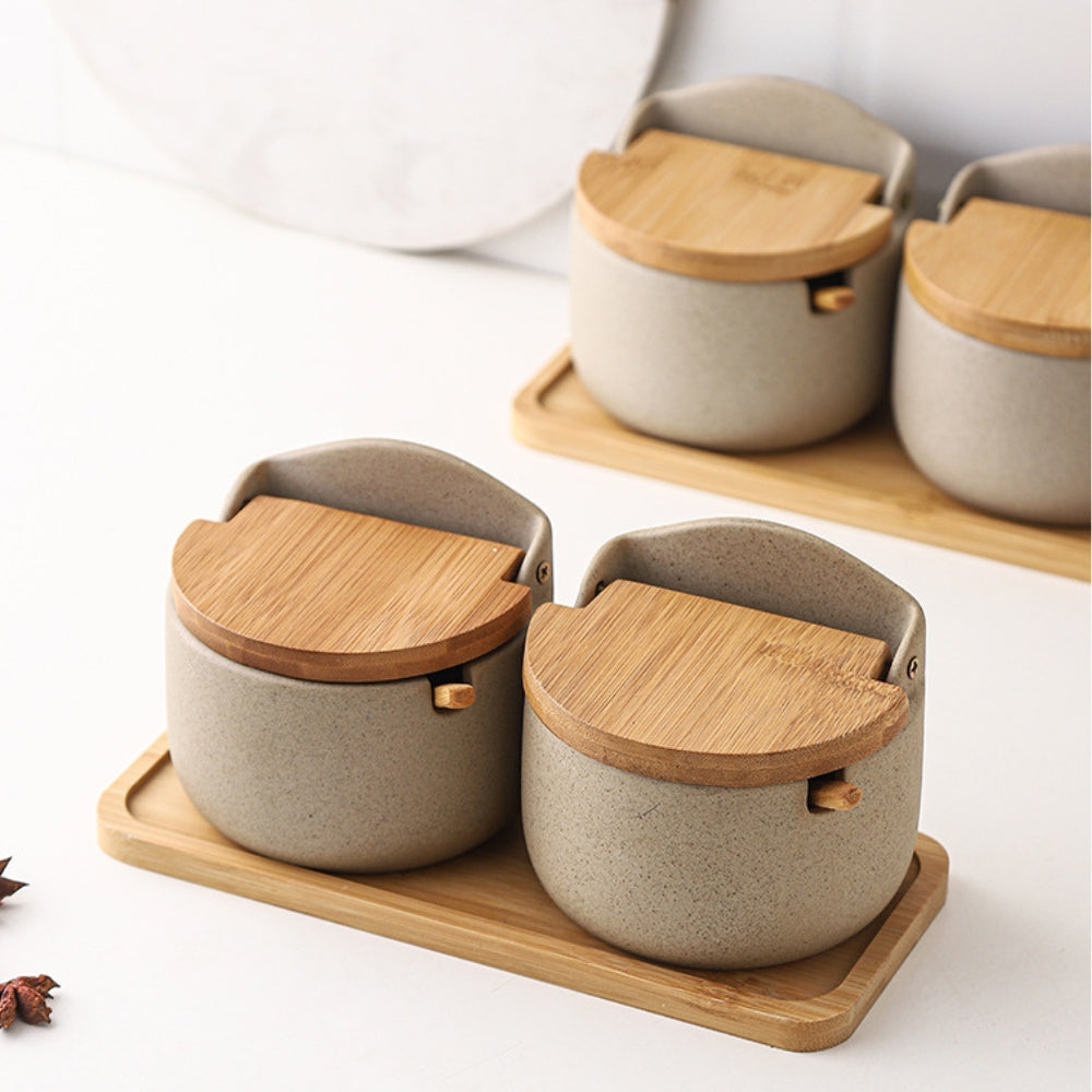 Ceramic Bamboo Spice Jar Set 6
