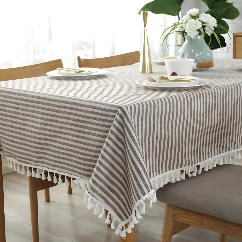 Classic Striped Tassel Table Cloth 2