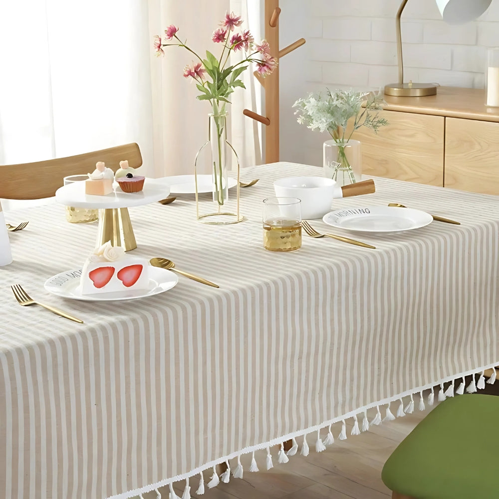 Classic Striped Tassel Table Cloth 7