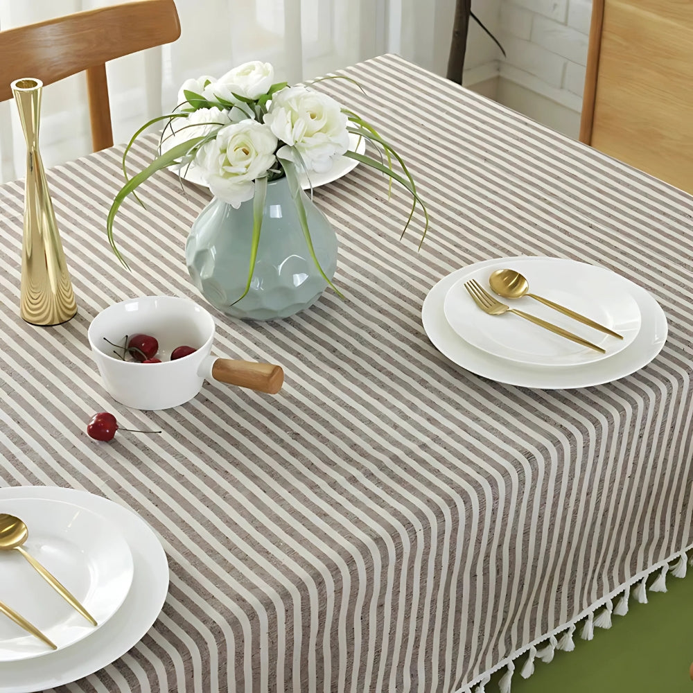 Classic Striped Tassel Table Cloth 8