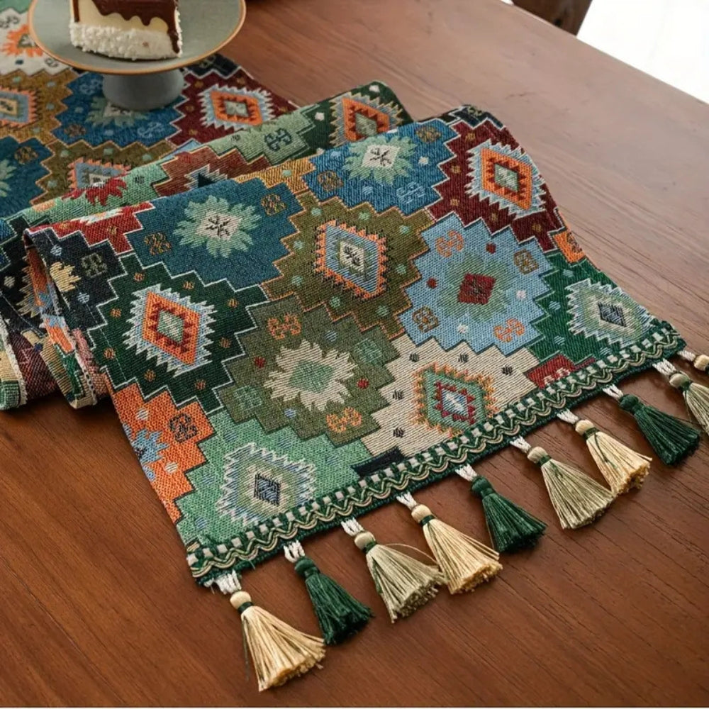 Colourful Geometric Tassel Table Runner Decor 1