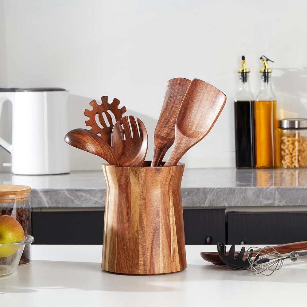 Elegant Acacia Wood Rotating Utensil Holder 1
