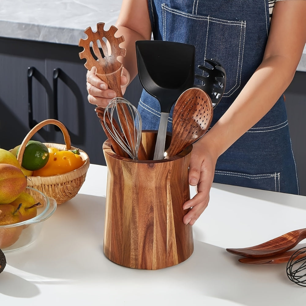 Elegant Acacia Wood Rotating Utensil Holder 2