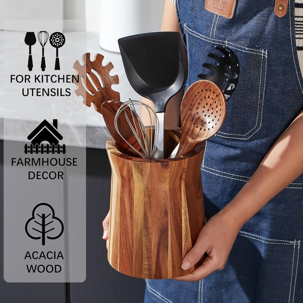 Elegant Acacia Wood Rotating Utensil Holder 6