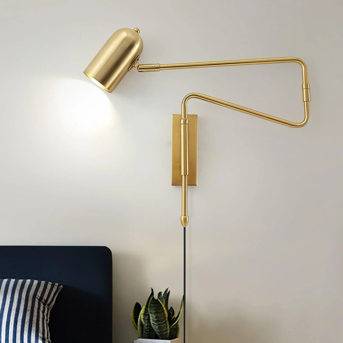 Elegant Metal Wall Light | Adjustable Swing Arm Sconce with Plug-In Design for Focused Illumination