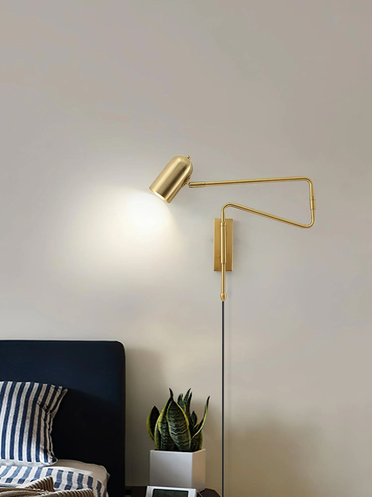 Elegant Metal Wall Light | Adjustable Swing Arm Sconce with Plug-In Design for Focused Illumination