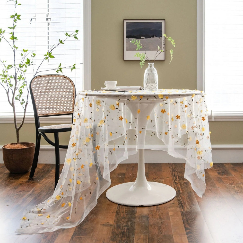 Floral Embroidered Lace Tablecloth Cover 1