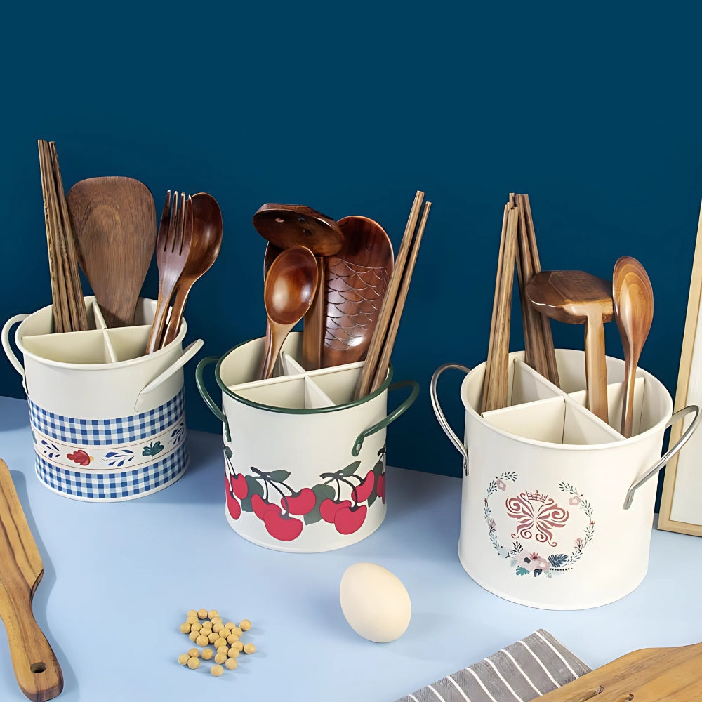 Floral Utensil Storage Basket with Divider Lid 1