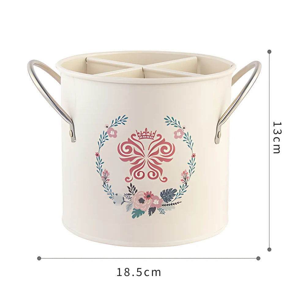 Floral Utensil Storage Basket with Divider Lid 10