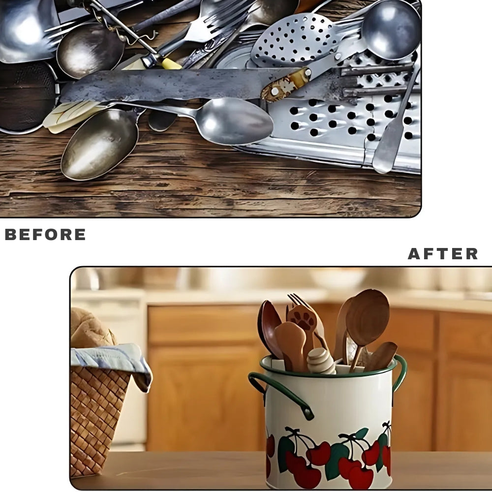Floral Utensil Storage Basket with Divider Lid 2