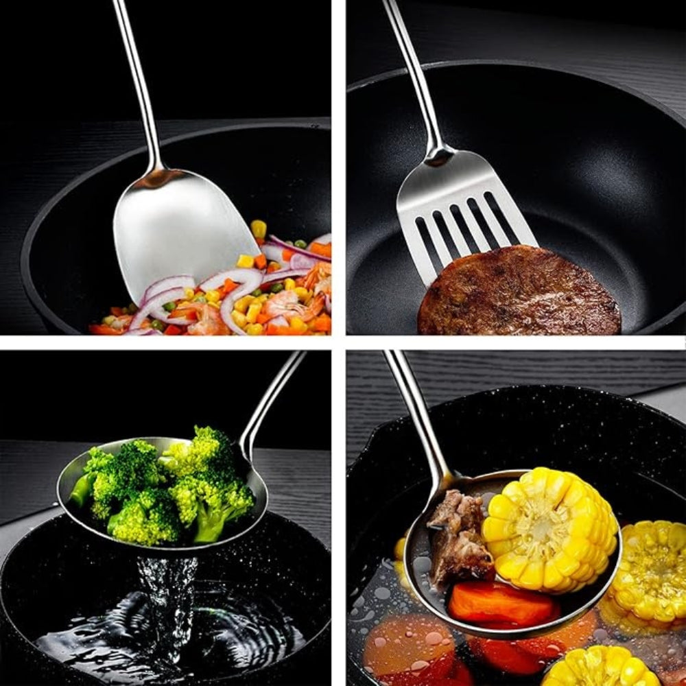 Gleaming Stainless Steel Wooden Utensils | 6Pcs Set 2