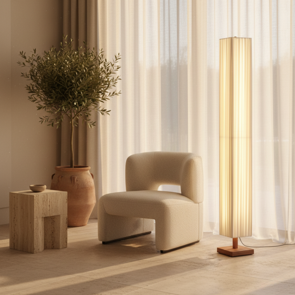Hikari Collection | Modern Floor Lamp with Soft LED Light | Elegant Walnut Design for Calming Atmosphere