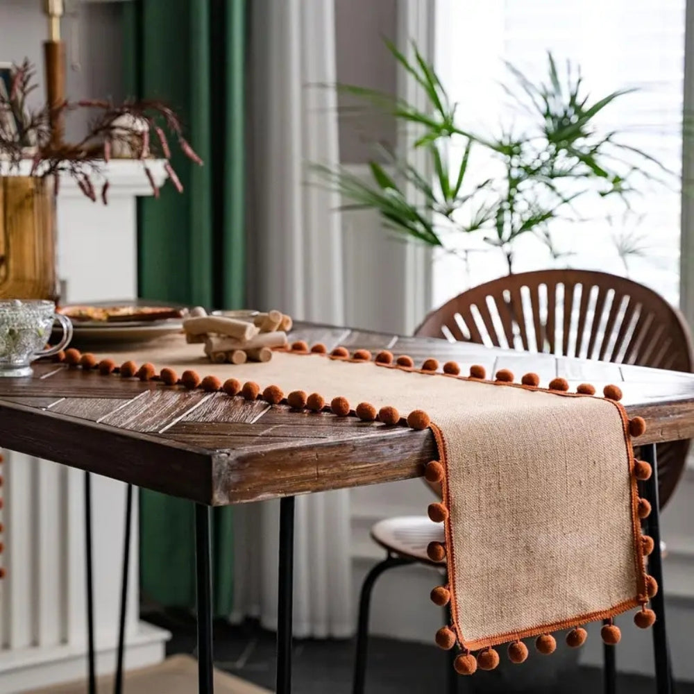 Jute Bohemian Pom-Pom Table Runner 2