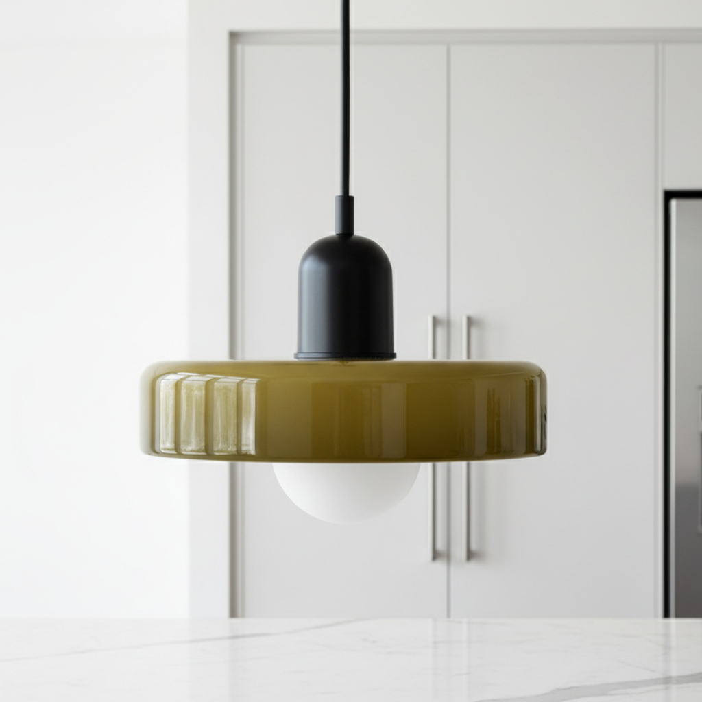 Modern Glass Pendant Light | Bauhaus-Inspired Design with Colorful Shade | Stylish Kitchen Island Lighting for Warm Illumination