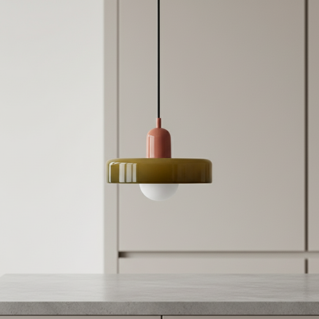 Modern Glass Pendant Light | Bauhaus-Inspired Design with Colorful Shade | Stylish Kitchen Island Lighting for Warm Illumination