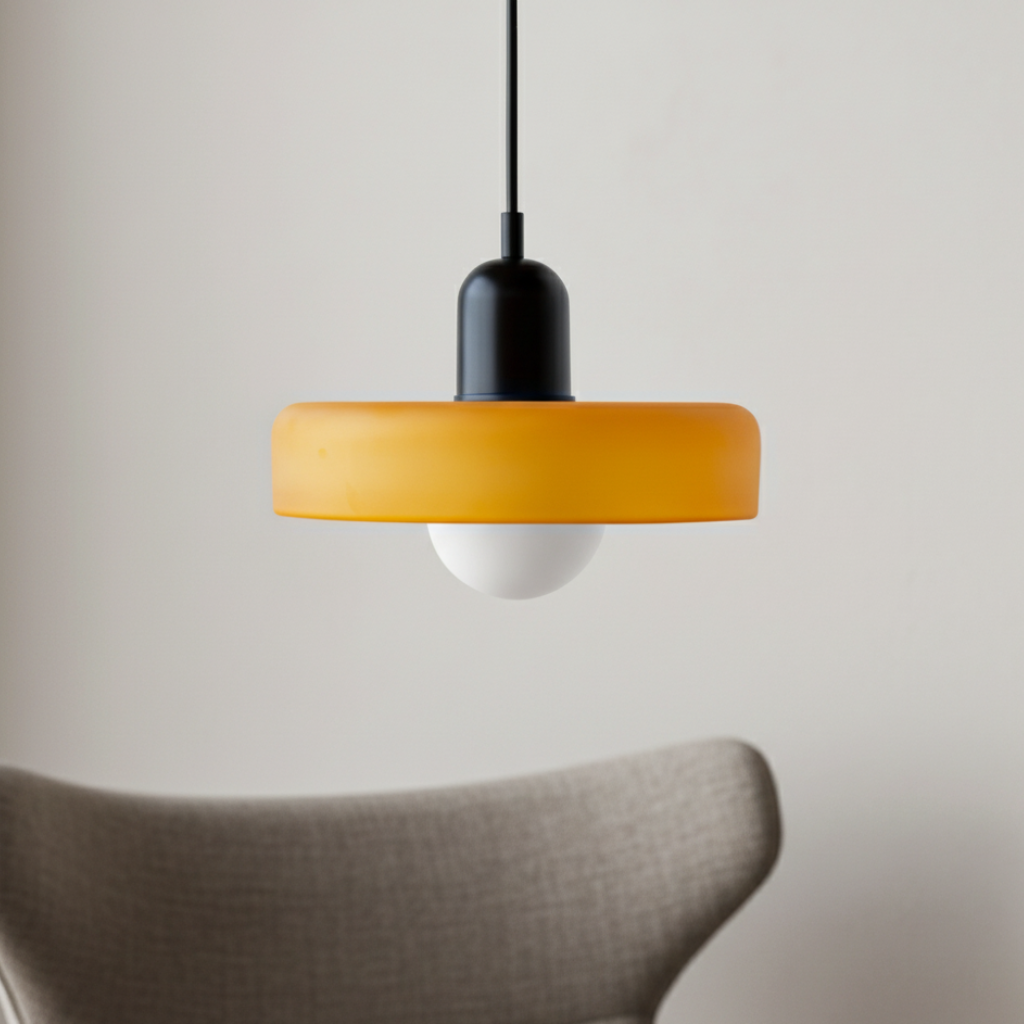 Modern Glass Pendant Light | Bauhaus-Inspired Design with Colorful Shade | Stylish Kitchen Island Lighting for Warm Illumination