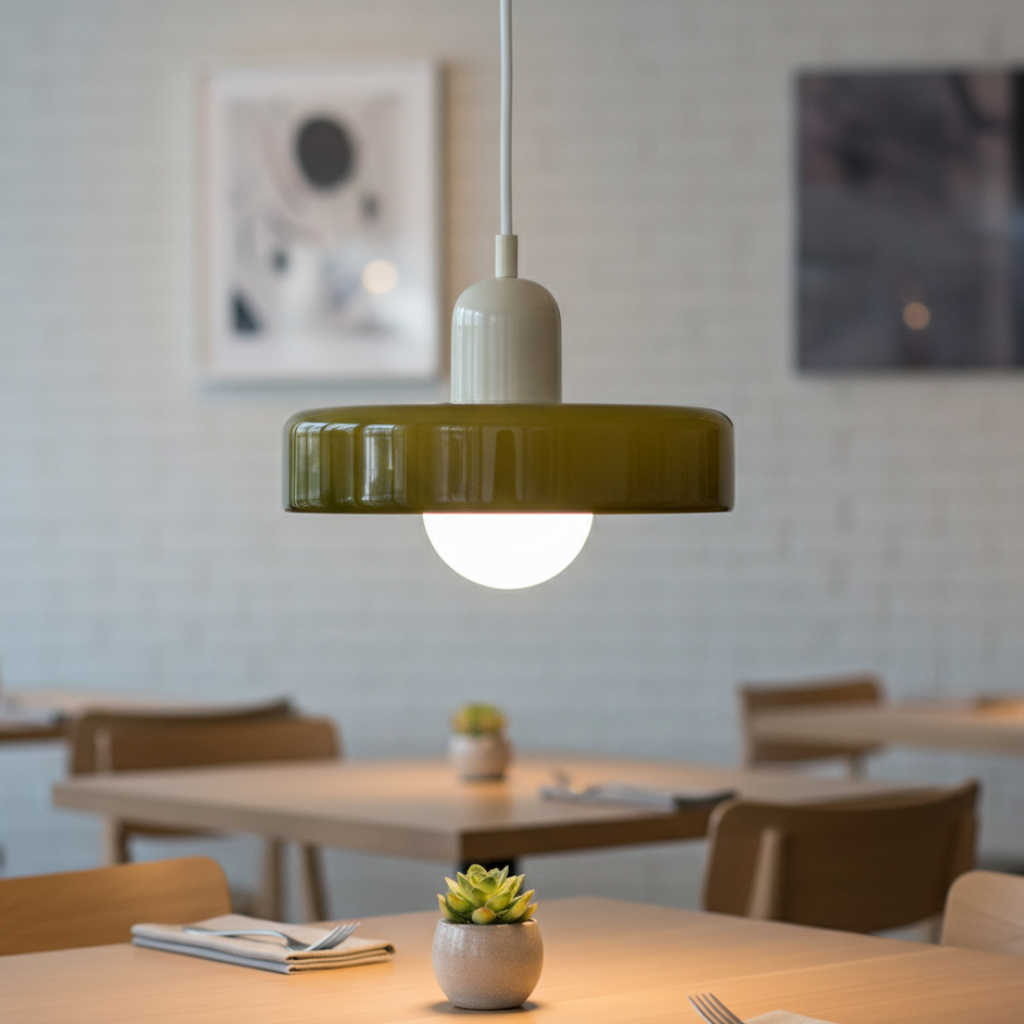 Modern Glass Pendant Light | Bauhaus-Inspired Design with Colorful Shade | Stylish Kitchen Island Lighting for Warm Illumination