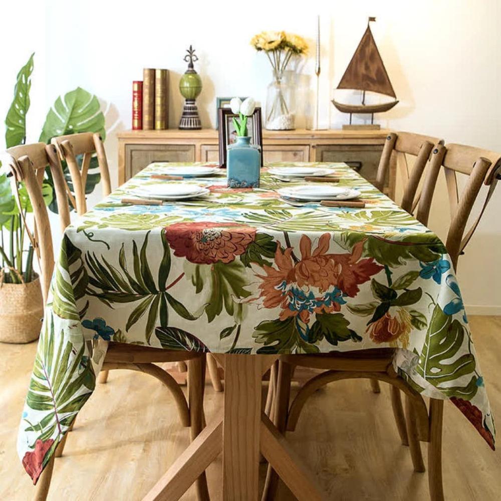 Monstera Leaves Cotton Tablecloth 3