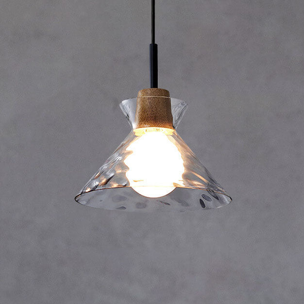 Nordic Collection | Glass Pendant Lighting with Rippled Shade & Natural Wood Accent | Modern Fixture for Stylish Interiors