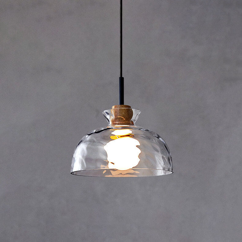 Nordic Collection | Glass Pendant Lighting with Rippled Shade & Natural Wood Accent | Modern Fixture for Stylish Interiors