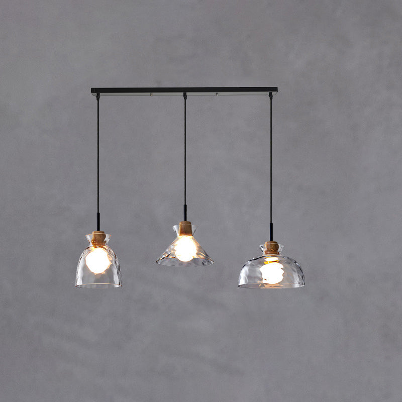 Nordic Collection | Glass Pendant Lighting with Rippled Shade & Natural Wood Accent | Modern Fixture for Stylish Interiors