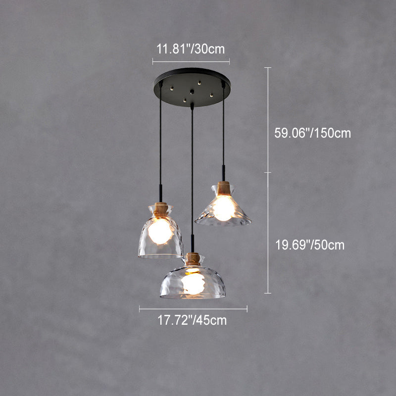 Nordic Collection | Glass Pendant Lighting with Rippled Shade & Natural Wood Accent | Modern Fixture for Stylish Interiors