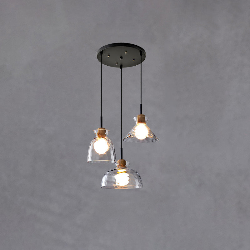 Nordic Collection | Glass Pendant Lighting with Rippled Shade & Natural Wood Accent | Modern Fixture for Stylish Interiors