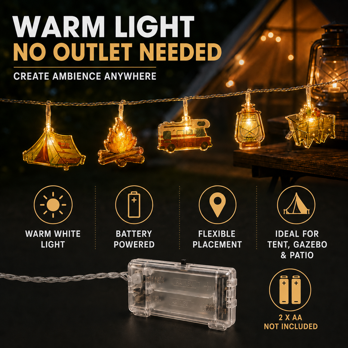Warm White Battery Camping String Lights