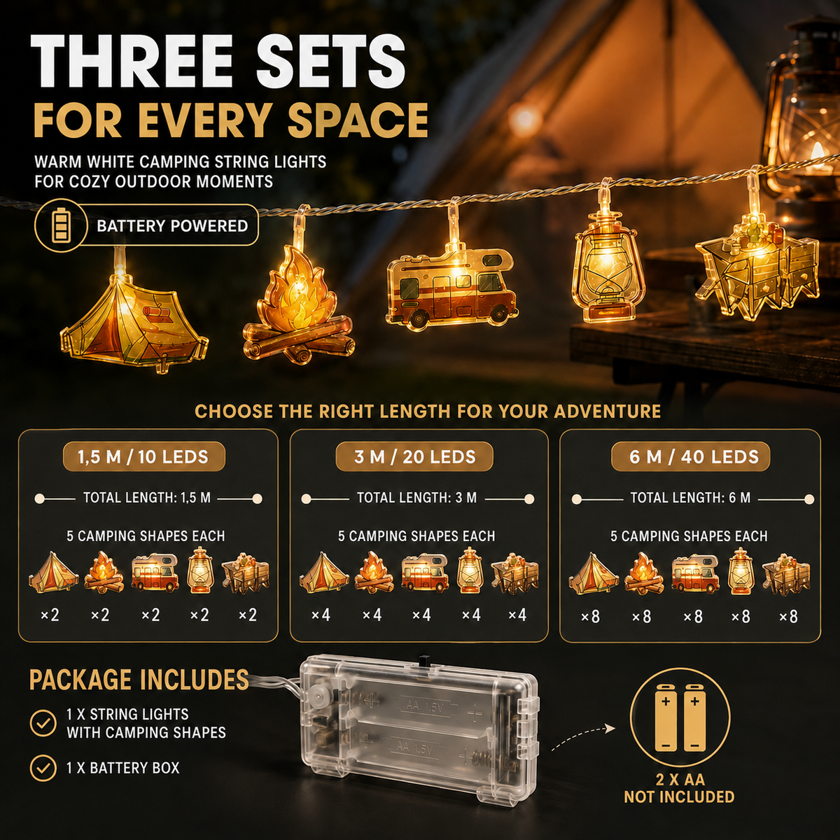 Warm White Battery Camping String Lights