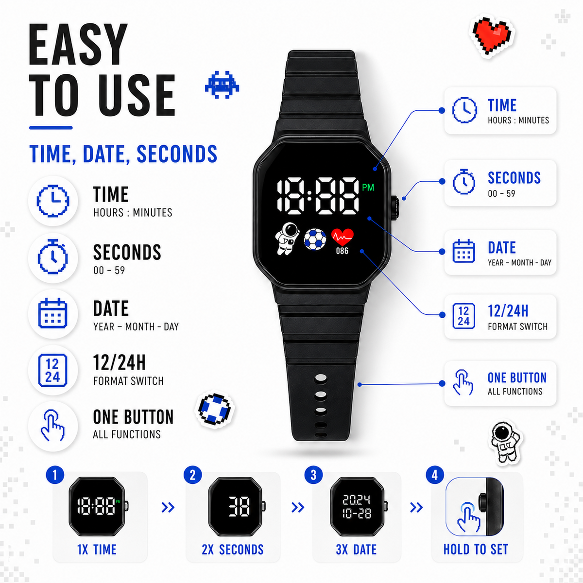 Waterproof Digital LED Kids Watch